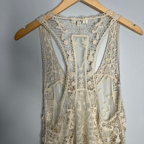 Umgee Women's Cream Cotton Blend Crochet Mesh Cut Out Racerback Tank Size S/M - Picture 8 of 9